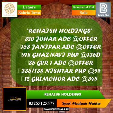 Residential Plot for Sale in Bahria Town, Lahore - (BP-280224)