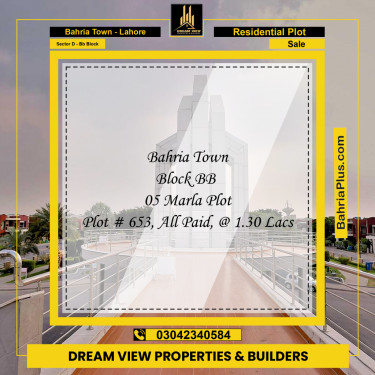 5 Marla Residential Plot for Sale in Sector D - BB Block -  Bahria Town, Lahore - (BP-280236)