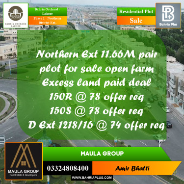 10 Marla Residential Plot for Sale in Phase 1 - Northern District Ext. -  Bahria Orchard, Lahore - (BP-280253)
