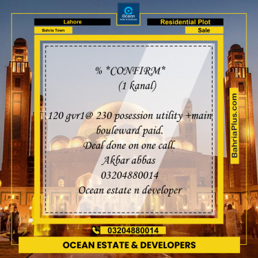 Residential Plot for Sale in Bahria Town, Lahore - (BP-280262)