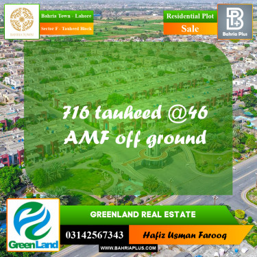 5 Marla Residential Plot for Sale in Sector F - Tauheed Block -  Bahria Town, Lahore - (BP-280311)