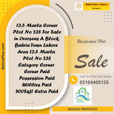 3050 Sq. Ft. Residential Plot for Sale in Overseas A -  Bahria Town, Lahore - (BP-280448)