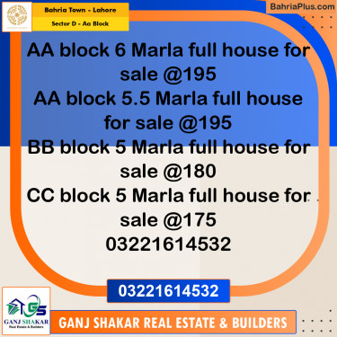6 Marla Residential House for Sale in Sector D - AA Block -  Bahria Town, Lahore - (BP-280524)