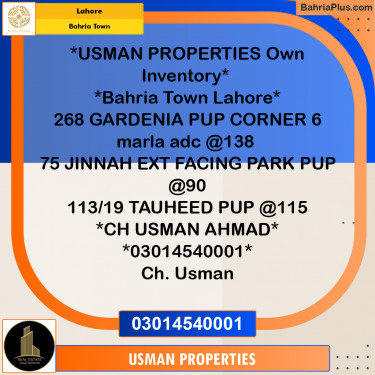 Residential Plot for Sale in Bahria Town, Lahore - (BP-280525)