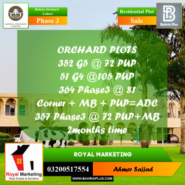 Residential Plot for Sale in Phase 3 -  Bahria Orchard, Lahore - (BP-280544)