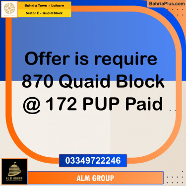 Residential Plot for Sale in Sector E - Quaid Block -  Bahria Town, Lahore - (BP-280675)