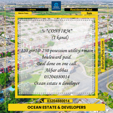 Residential Plot for Sale in Bahria Town, Lahore - (BP-280681)