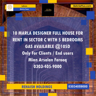 Residential House for Rent in Bahria Town, Lahore - (BP-280721)