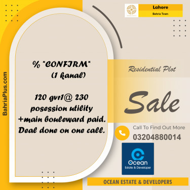 Residential Plot for Sale in Bahria Town, Lahore - (BP-280730)