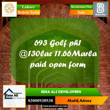 Residential Plot for Sale in Bahria Town, Lahore - (BP-280734)