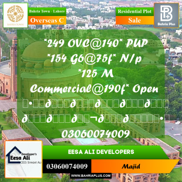 Residential Plot for Sale in Overseas C -  Bahria Town, Lahore - (BP-280764)