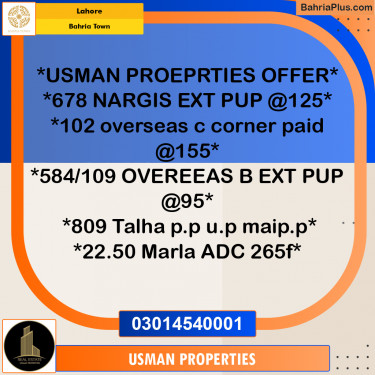 Residential Plot for Sale in Bahria Town, Lahore - (BP-280826)