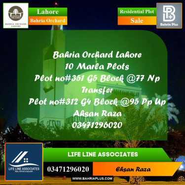 10 Marla Residential Plot for Sale in Bahria Orchard, Lahore - (BP-280881)