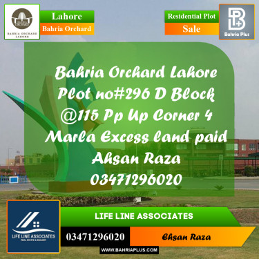 8 Marla Residential Plot for Sale in Bahria Orchard, Lahore - (BP-280885)