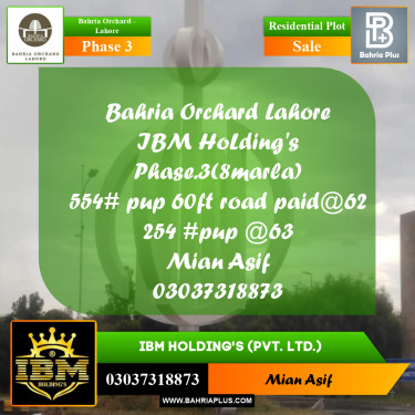 8 Marla Residential Plot for Sale in Phase 3 -  Bahria Orchard, Lahore - (BP-280903)