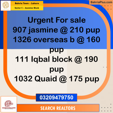 10 Marla Residential Plot for Sale in Sector C - Jasmine Block -  Bahria Town, Lahore - (BP-280904)