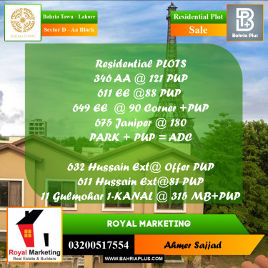 Residential Plot for Sale in Sector D - AA Block -  Bahria Town, Lahore - (BP-280915)