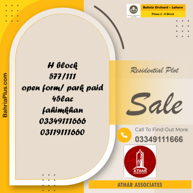 5 Marla Residential Plot for Sale in Phase 2 - H Block -  Bahria Orchard, Lahore - (BP-280953)