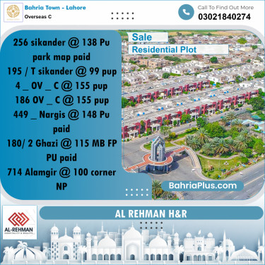 10 Marla Residential Plot for Sale in Overseas C -  Bahria Town, Lahore - (BP-280982)