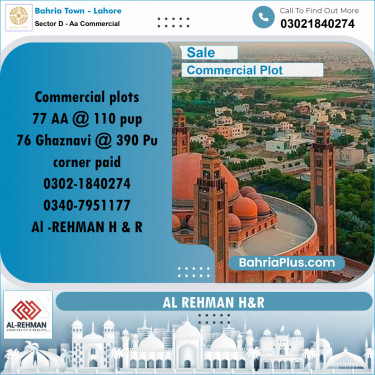 2 Marla Commercial Plot for Sale in Sector D - AA Commercial -  Bahria Town, Lahore - (BP-280983)