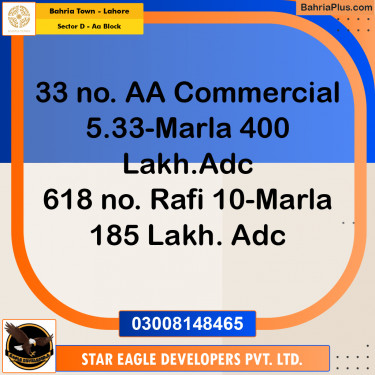 5.33 Marla Residential Plot for Sale in Sector D - AA Block -  Bahria Town, Lahore - (BP-281022)
