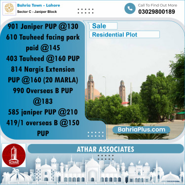 10 Marla Residential Plot for Sale in Sector C - Janiper Block -  Bahria Town, Lahore - (BP-281210)