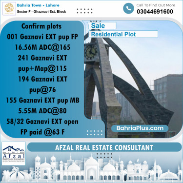 Residential Plot for Sale in Sector F - Ghaznavi Ext. Block -  Bahria Town, Lahore - (BP-281279)