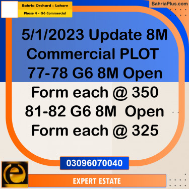 8 Marla Commercial Plot for Sale in Phase 4 - G6 Commercial -  Bahria Orchard, Lahore - (BP-281334)