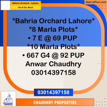 8 Marla Residential Plot for Sale in OLC-A Ext. Block -  Bahria Orchard, Lahore - (BP-281435)