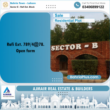 5 Marla Residential Plot for Sale in Sector E - Rafi Ext. Block -  Bahria Town, Lahore - (BP-281491)