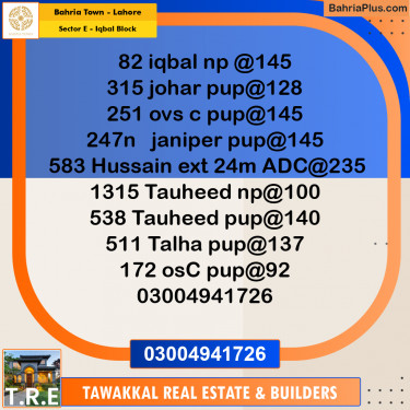 10 Marla Residential Plot for Sale in Sector E - Iqbal Block -  Bahria Town, Lahore - (BP-281500)
