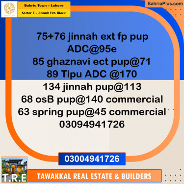 5 Marla Residential Plot for Sale in Sector E - Jinnah Ext. Block -  Bahria Town, Lahore - (BP-281504)