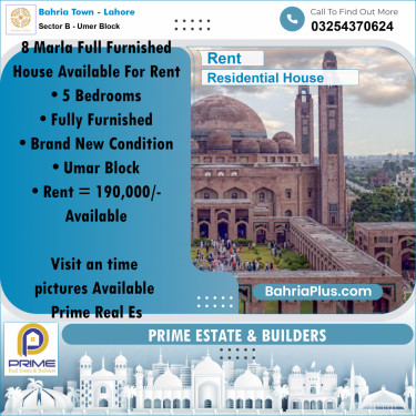 8 Marla Residential House for Rent in Sector B - Umer Block -  Bahria Town, Lahore - (BP-281511)