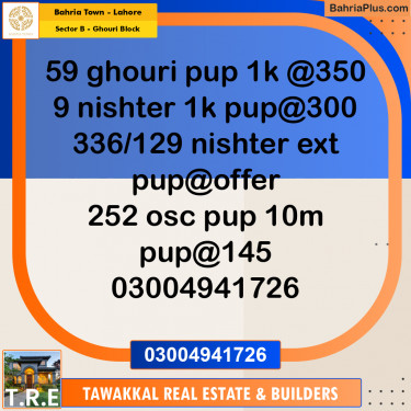1 Kanal Residential Plot for Sale in Sector B - Ghouri Block -  Bahria Town, Lahore - (BP-281517)