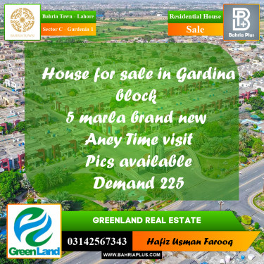 5 Marla Residential House for Sale in Sector C - Gardenia 1 -  Bahria Town, Lahore - (BP-281531)