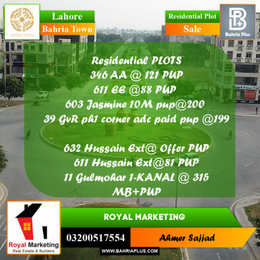 Residential Plot for Sale in Bahria Town, Lahore - (BP-281646)