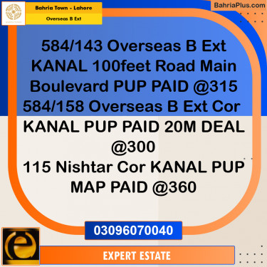 1 Kanal Residential Plot for Sale in Overseas B Ext -  Bahria Town, Lahore - (BP-281648)