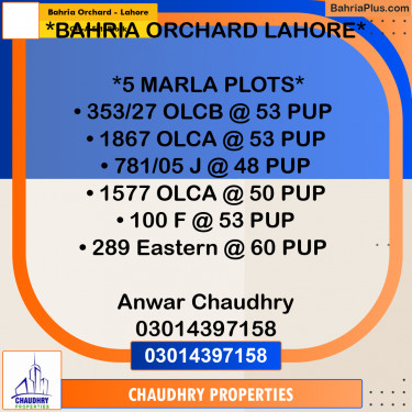 5 Marla Residential Plot for Sale in OLC-A Ext. Block -  Bahria Orchard, Lahore - (BP-281649)