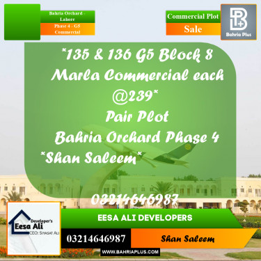 8 Marla Commercial Plot for Sale in Phase 4 - G5 Commercial -  Bahria Orchard, Lahore - (BP-281670)