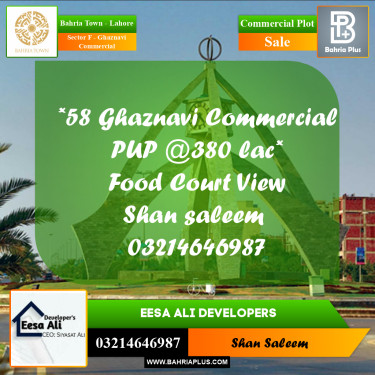 5 Marla Commercial Plot for Sale in Sector F - Ghaznavi Commercial -  Bahria Town, Lahore - (BP-281674)