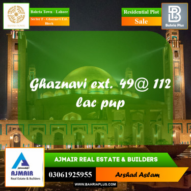 10 Marla Residential Plot for Sale in Sector F - Ghaznavi Ext. Block -  Bahria Town, Lahore - (BP-281689)