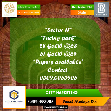 5 Marla Residential Plot for Sale in Sector G - Sarwar Block -  Bahria Town, Lahore - (BP-281787)
