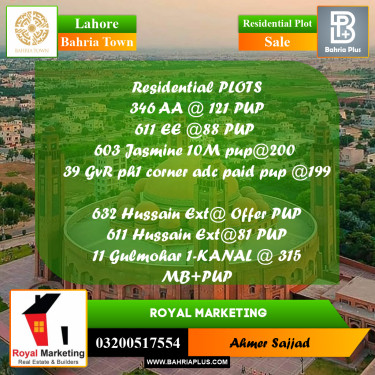 Residential Plot for Sale in Bahria Town, Lahore - (BP-281817)