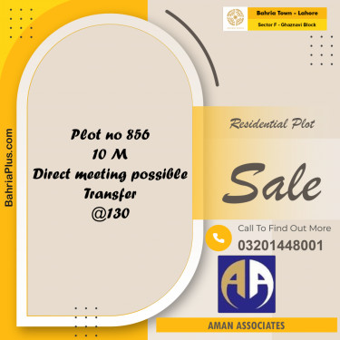 10 Sq. Ft. Residential Plot for Sale in Sector F - Ghaznavi Block -  Bahria Town, Lahore - (BP-281905)
