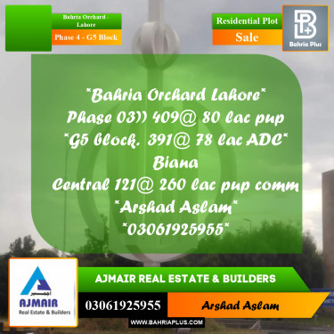 10 Marla Residential Plot for Sale in Phase 4 - G5 Block -  Bahria Orchard, Lahore - (BP-281922)