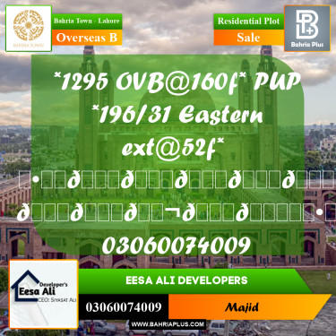 Residential Plot for Sale in Overseas B -  Bahria Town, Lahore - (BP-281971)