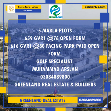 5 Marla Residential Plot for Sale in Golf Phase 1 -  Bahria Town, Lahore - (BP-282000)