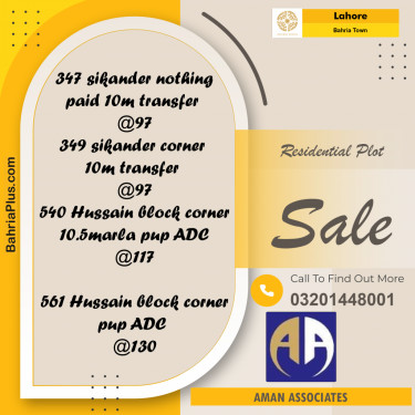 Residential Plot for Sale in Bahria Town, Lahore - (BP-282047)