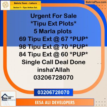5 Marla Residential Plot for Sale in Sector F - Tipu Sultan Ext. -  Bahria Town, Lahore - (BP-282088)