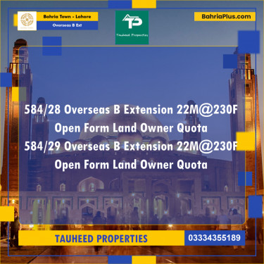 22 Marla Residential Plot for Sale in Overseas B Ext -  Bahria Town, Lahore - (BP-282114)